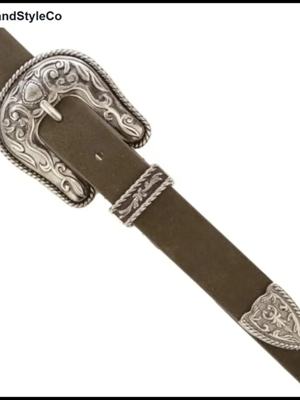 Women's Cow Suede Leather Western Belt with Engraved Antique Nickel Buckle, 1